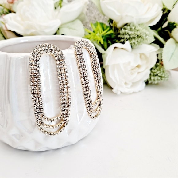 Gold Statement Earrings Chandelier rhinestone Formal long dangle sparkly 💖2/$30 - Picture 8 of 11